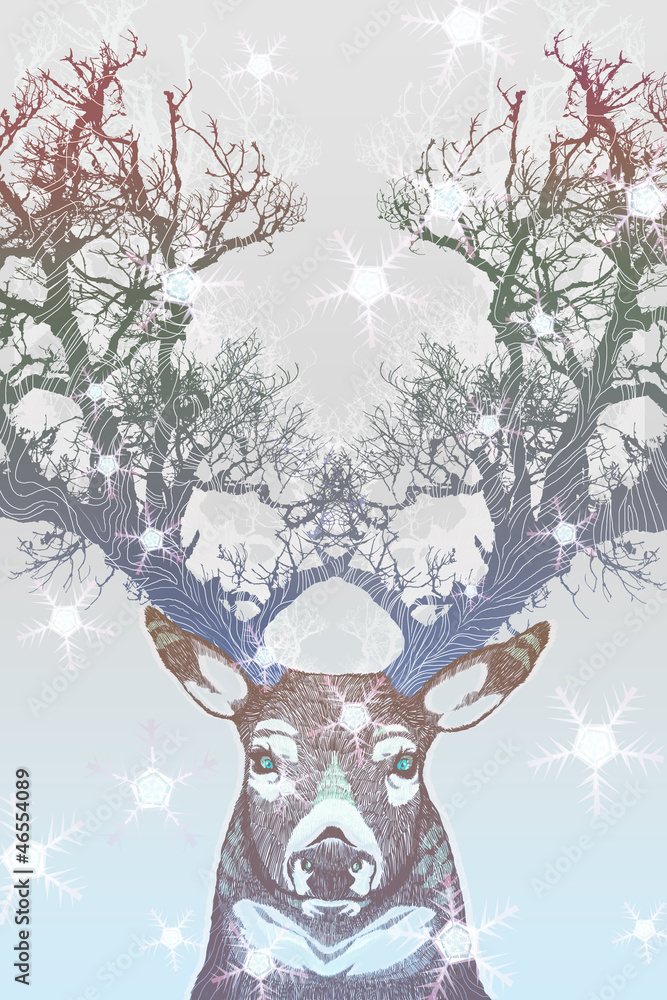 Obraz Tryptyk Frozen tree horn deer