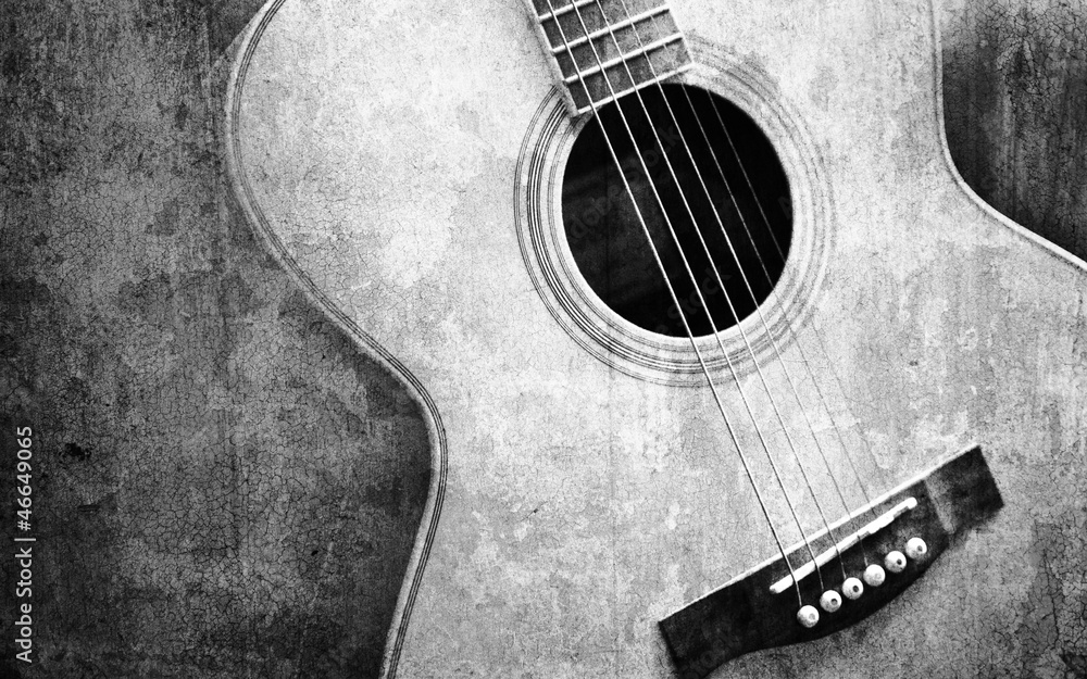 Obraz Tryptyk old guitar black and white