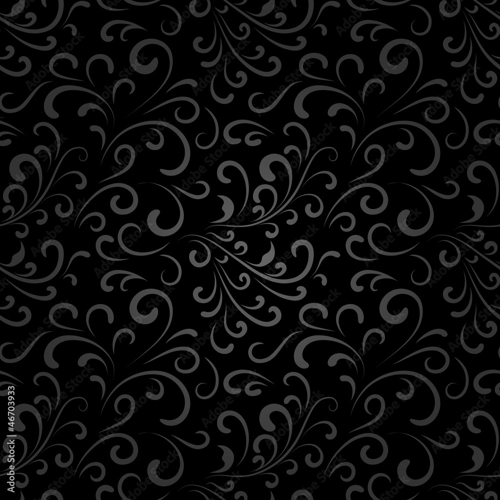 Obraz Pentaptyk Abstract black floral seamless