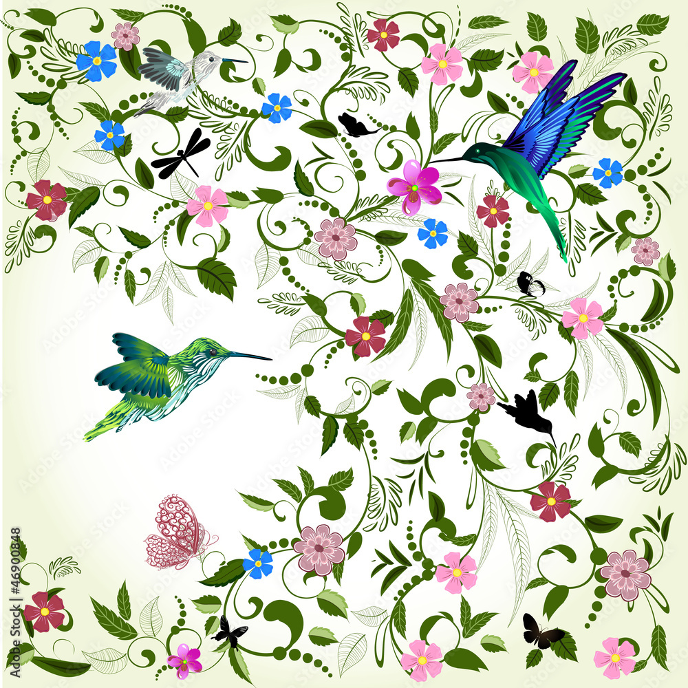 Fototapeta Floral background with bird