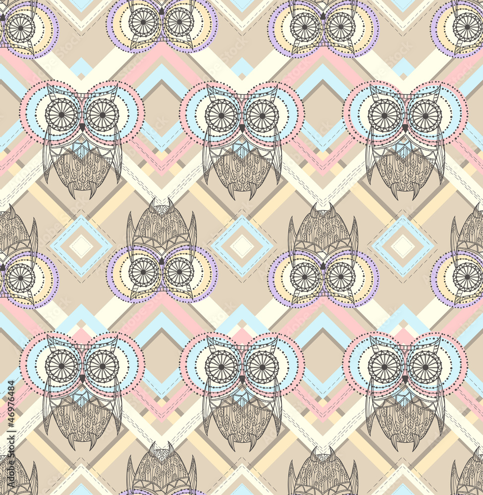 Fototapeta Cute owl seamless pattern with