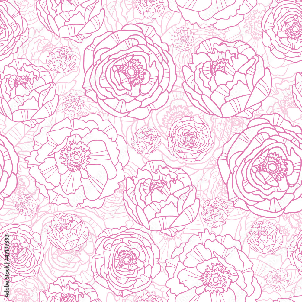 Tapeta Vector pink line art flowers
