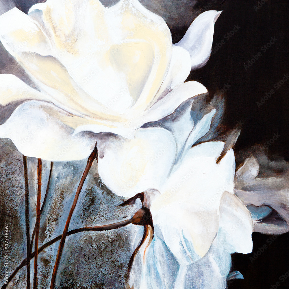 Obraz Kwadryptyk Ölbild: Weiße Rosen
