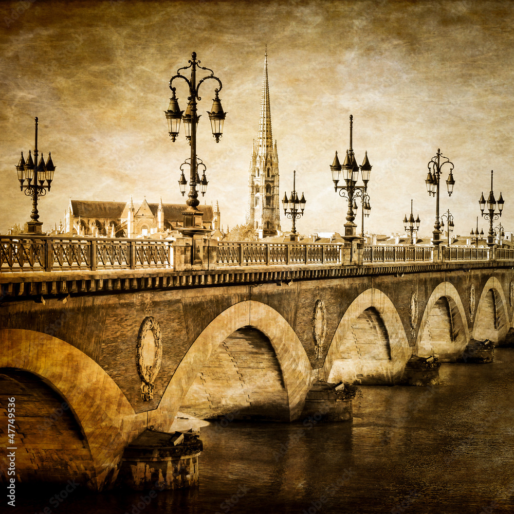 Obraz Tryptyk Bordeaux river bridge with St