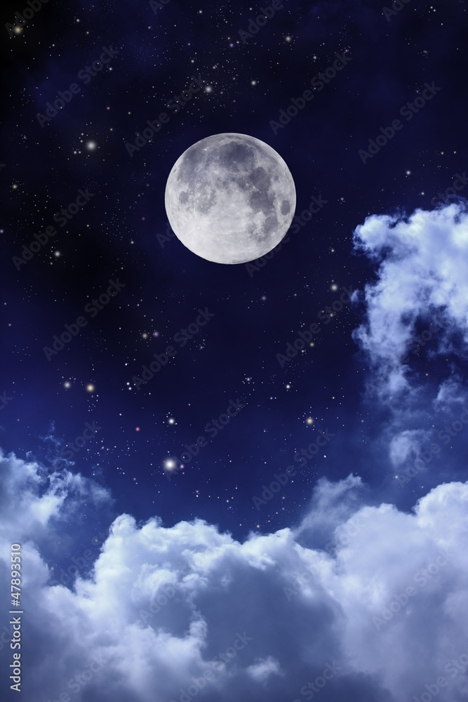 Fototapeta cloudy night sky with moon and