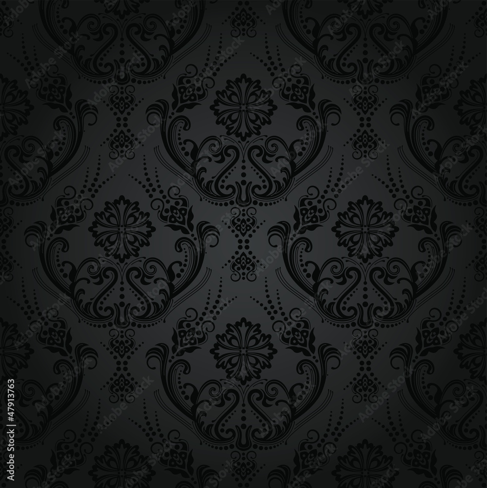 Tapeta Luxury black floral damask