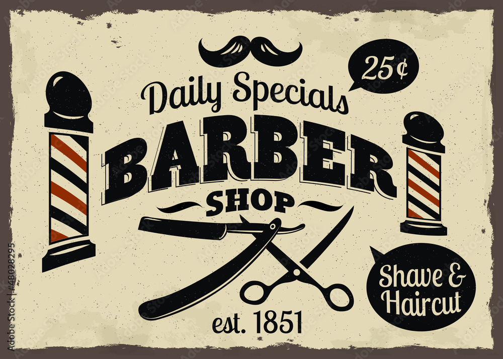 Obraz Kwadryptyk Vintage Styled Barber Shop