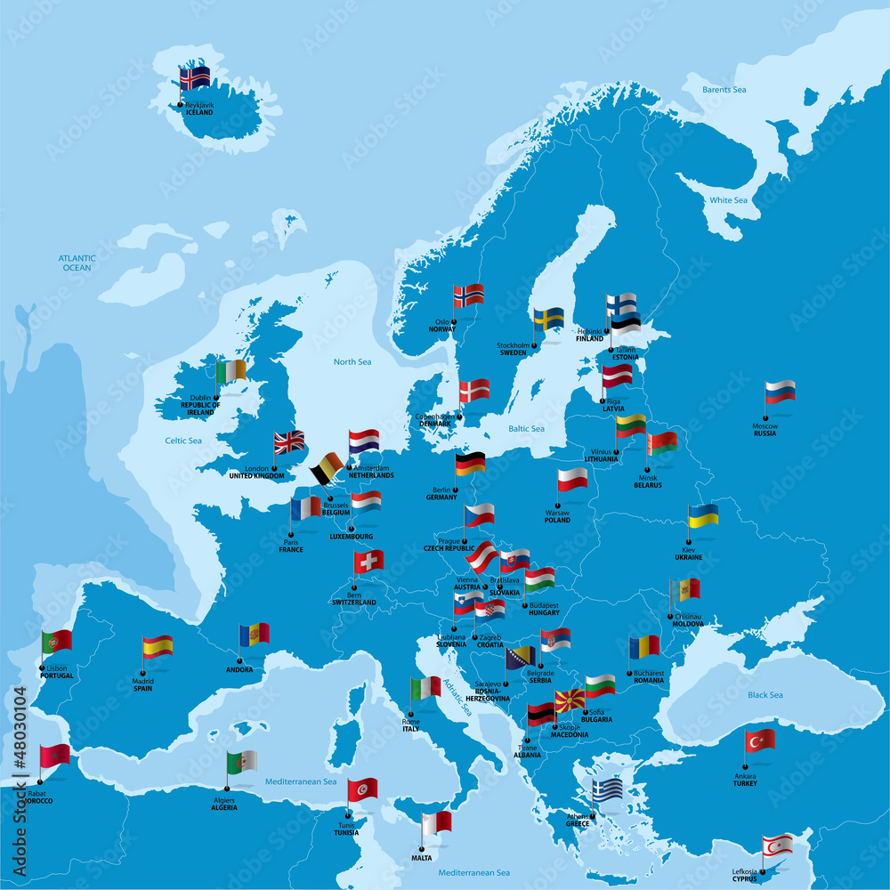 Obraz Pentaptyk Europe map with countries,