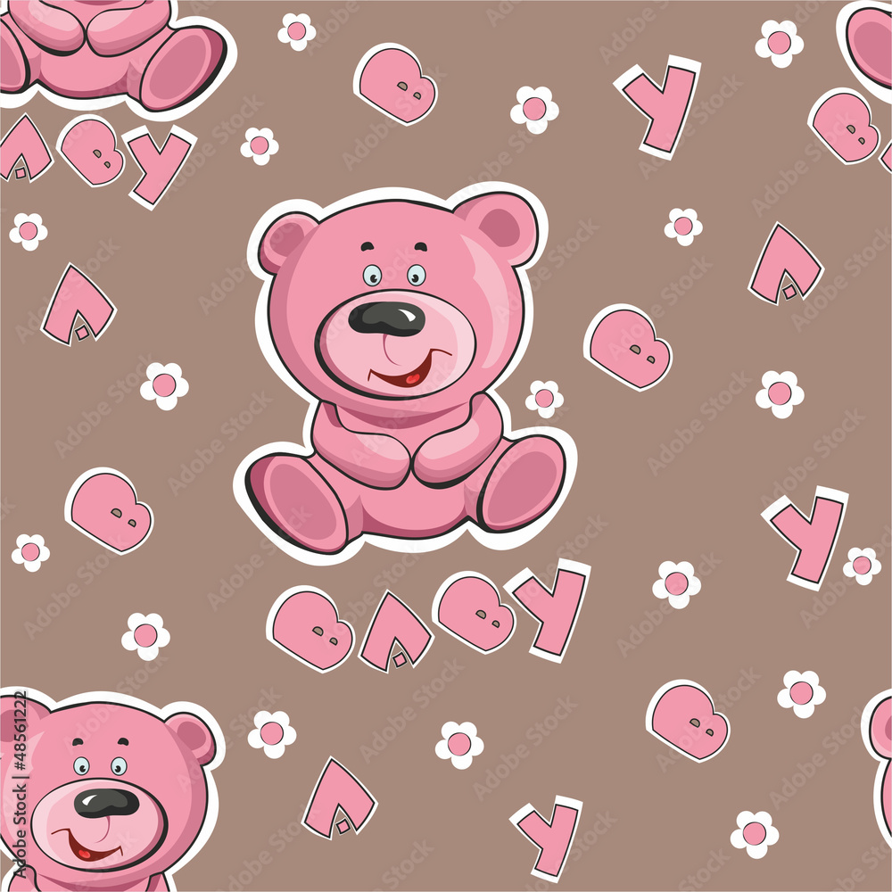 Obraz Tryptyk Pattern with a teddy bear on a