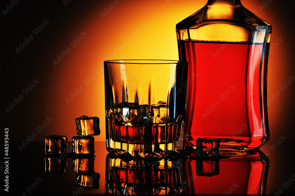 Fototapeta Bottle of whisky and glass
