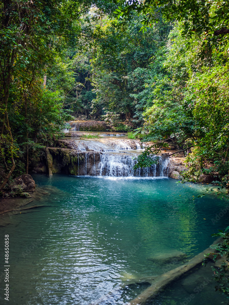 Fototapeta Waterfall in the rainforest.