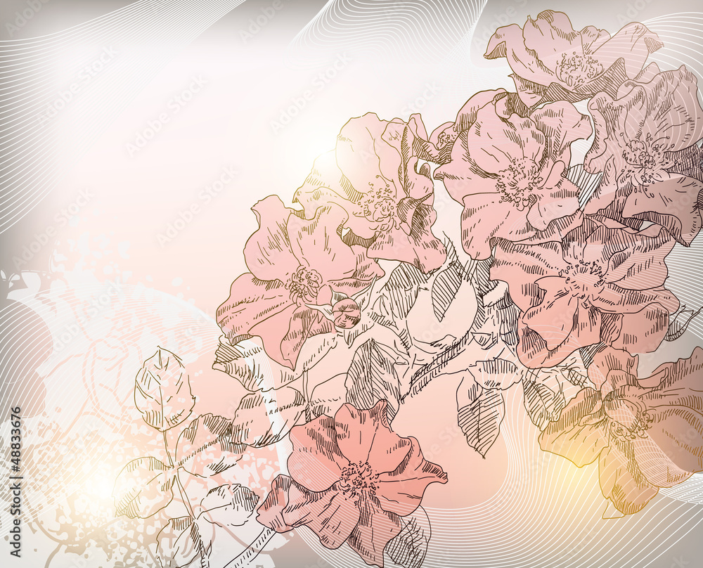 Obraz Tryptyk Hand drawing flower blossom