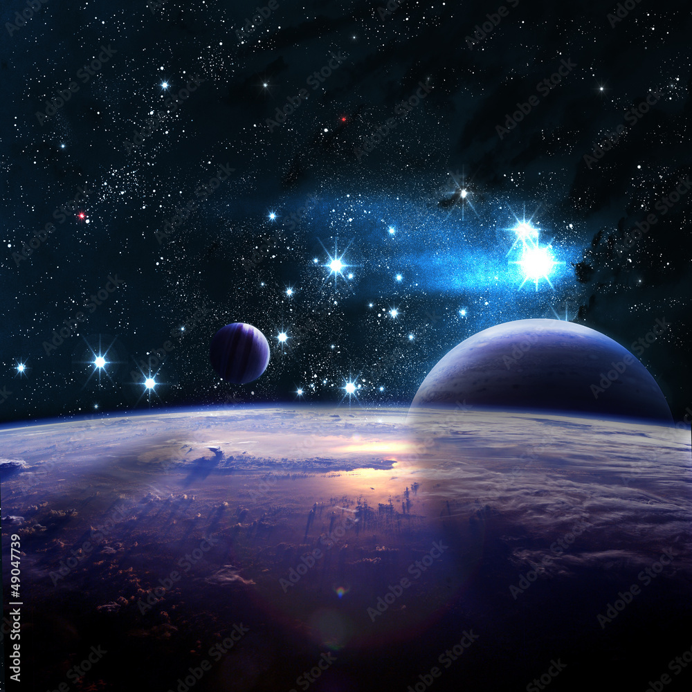 Fototapeta Planets over the nebulae in
