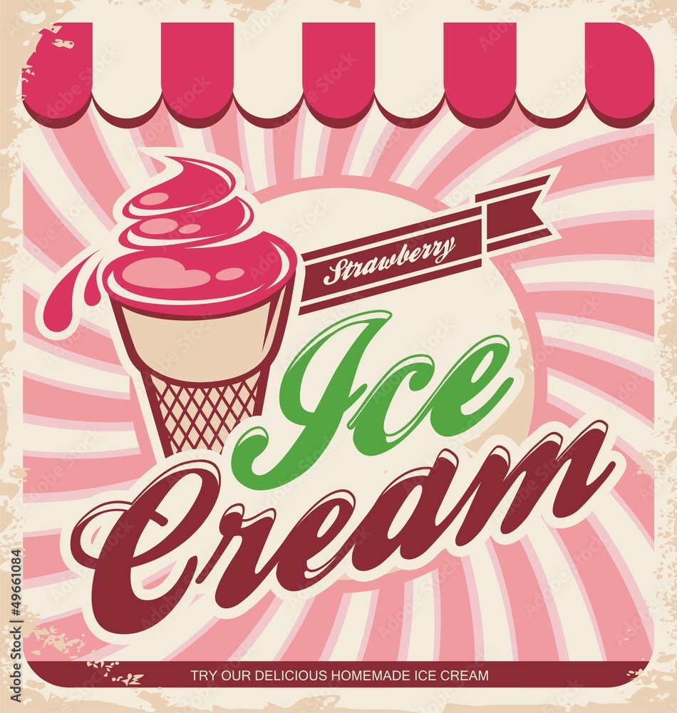 Obraz Pentaptyk Ice cream retro poster