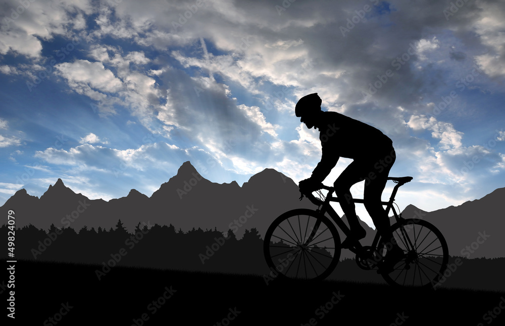 Obraz Tryptyk silhouette of the cyclist