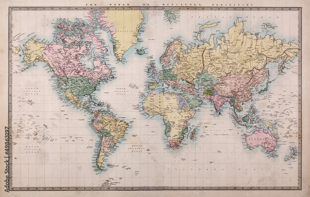 Fototapeta Old Antique World Map on