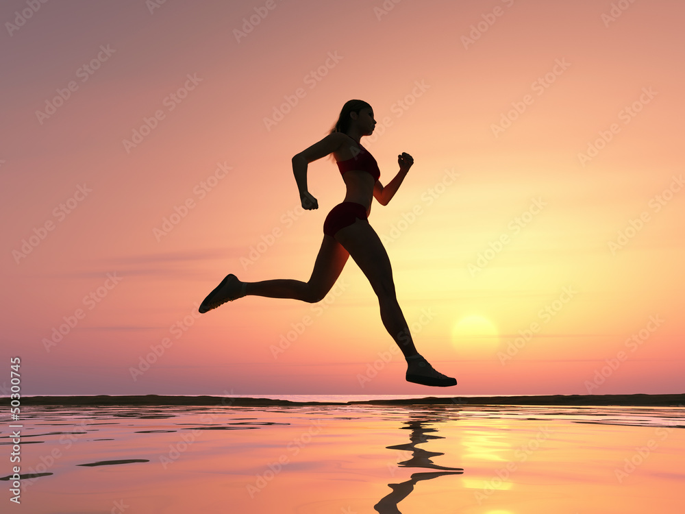 Obraz Tryptyk Woman running on the beach