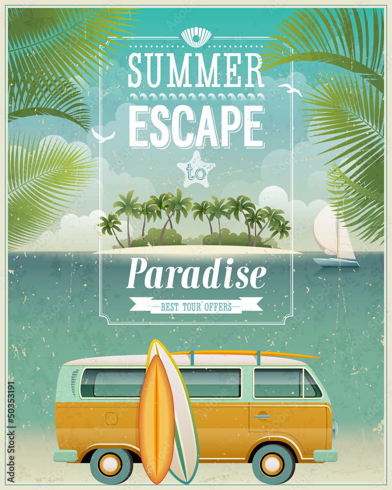 Obraz Pentaptyk Vintage seaside view poster