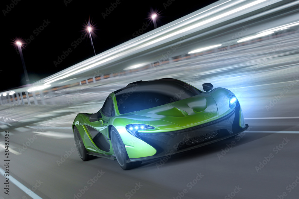 Obraz Dyptyk racing car at night