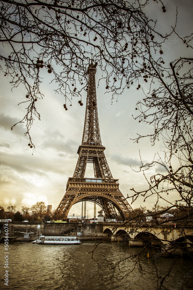 Obraz Pentaptyk Parigi Tour Eiffel Tramonto