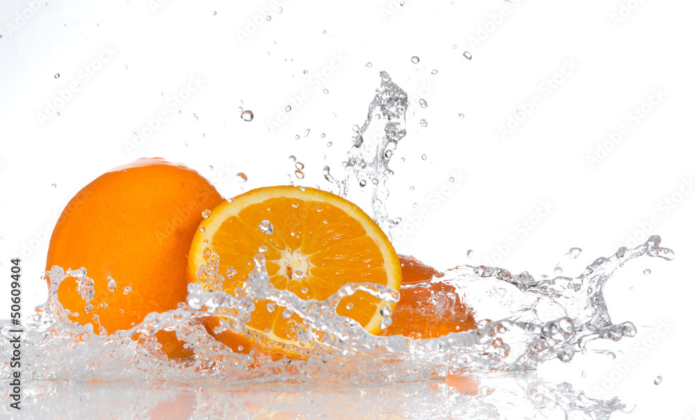 Obraz Kwadryptyk Oranges with splashing water