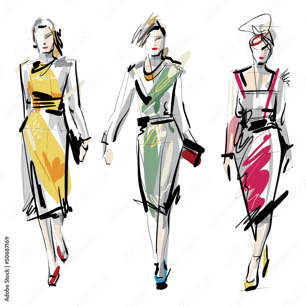 Obraz Pentaptyk Fashion models. Sketch.