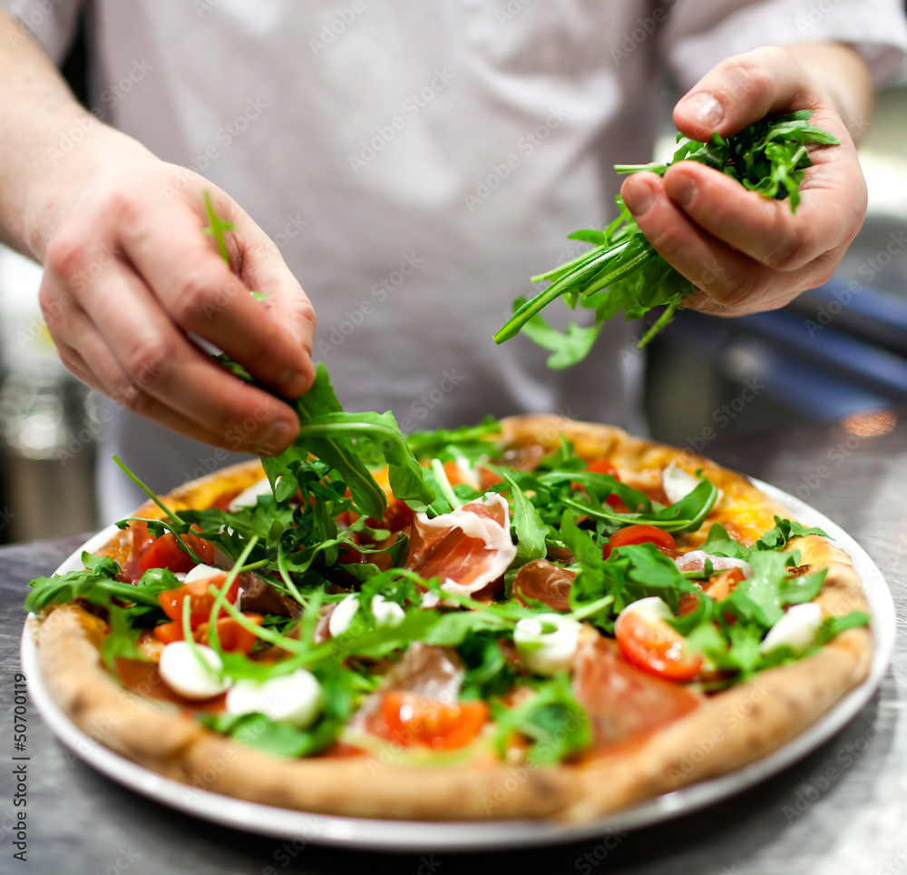 Obraz Tryptyk Closeup hand of chef baker in