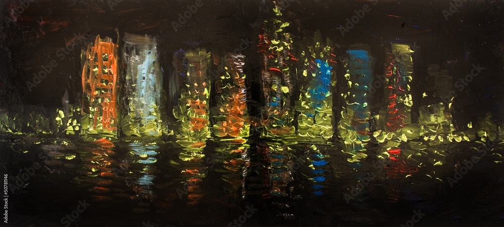 Obraz Pentaptyk painting of a city at night
