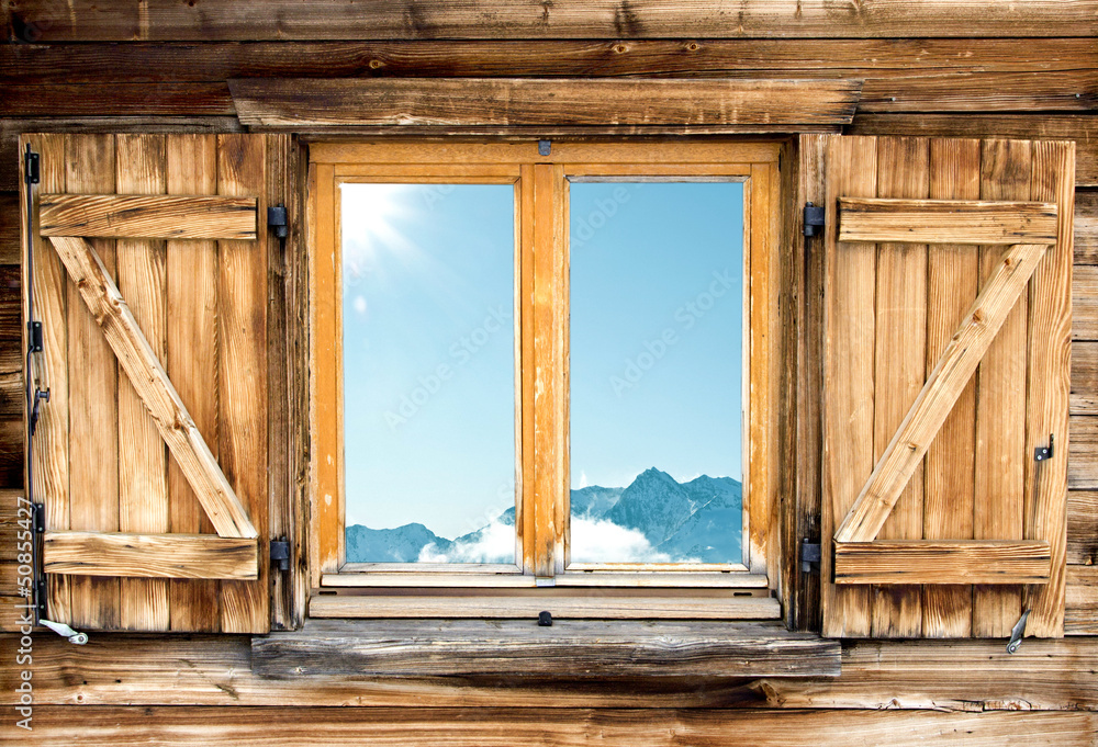 Fototapeta weathered mountain hut window