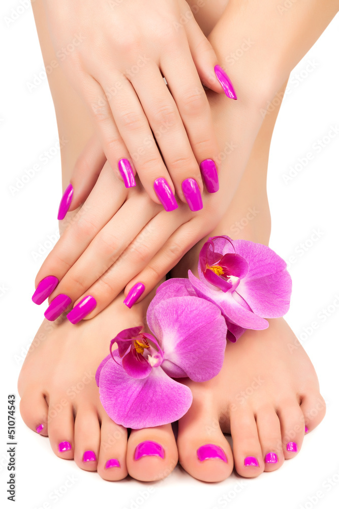 Obraz Tryptyk pink manicure and pedicure
