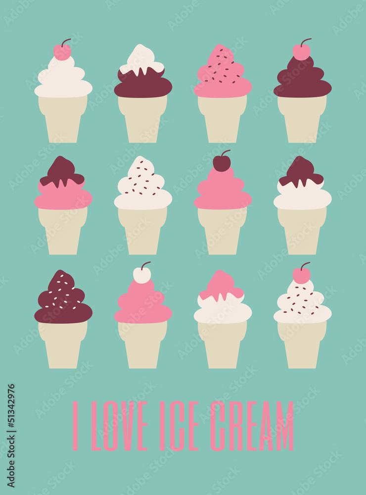 Obraz Tryptyk Retro Ice Cream Poster