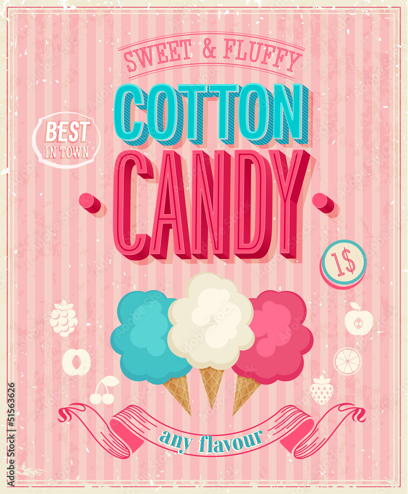 Obraz Pentaptyk Vintage Cotton Candy Poster.