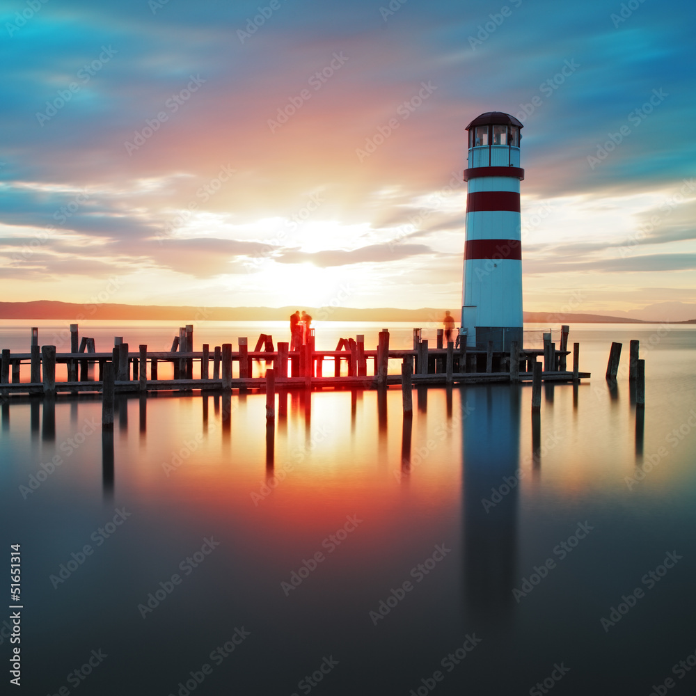 Obraz Tryptyk Ocean lighthouse sunset