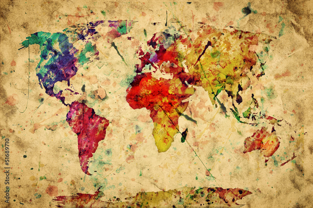 Obraz Tryptyk Vintage world map. Colorful