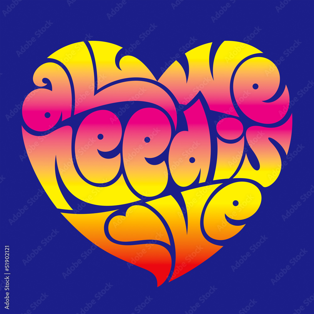 Obraz Tryptyk Psychedelic heart typography: