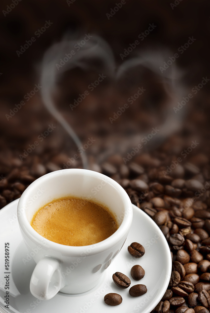 Fototapeta coffee cup with heart- shaped