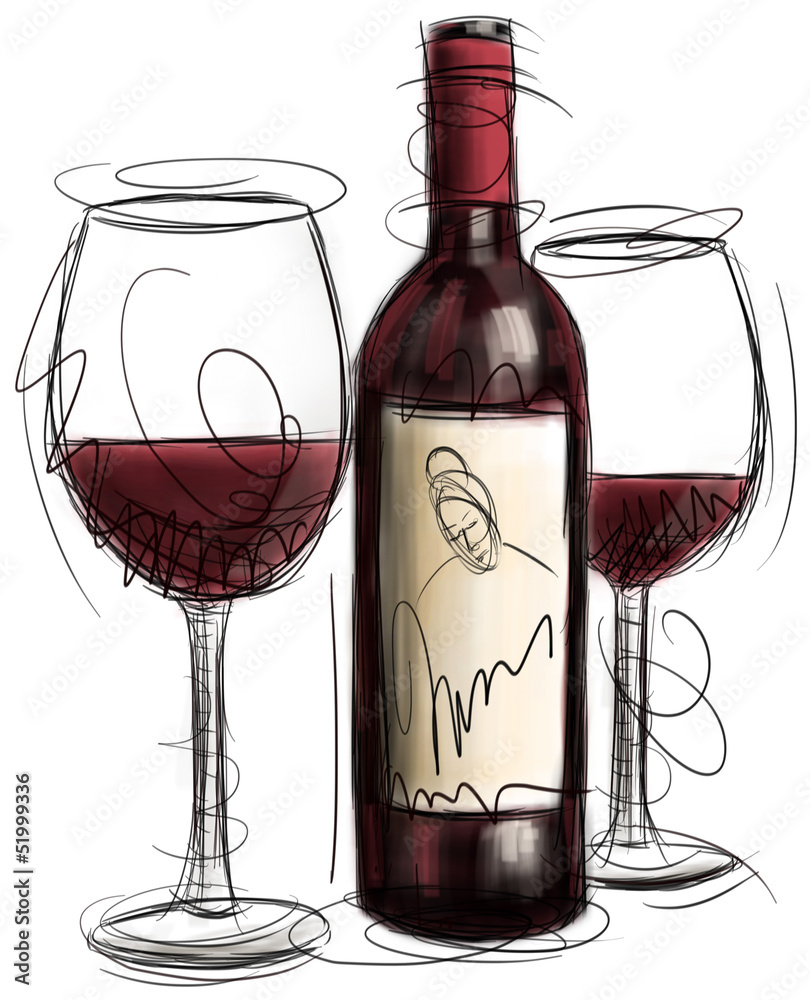 Obraz Pentaptyk Wine Bottle and Glasses