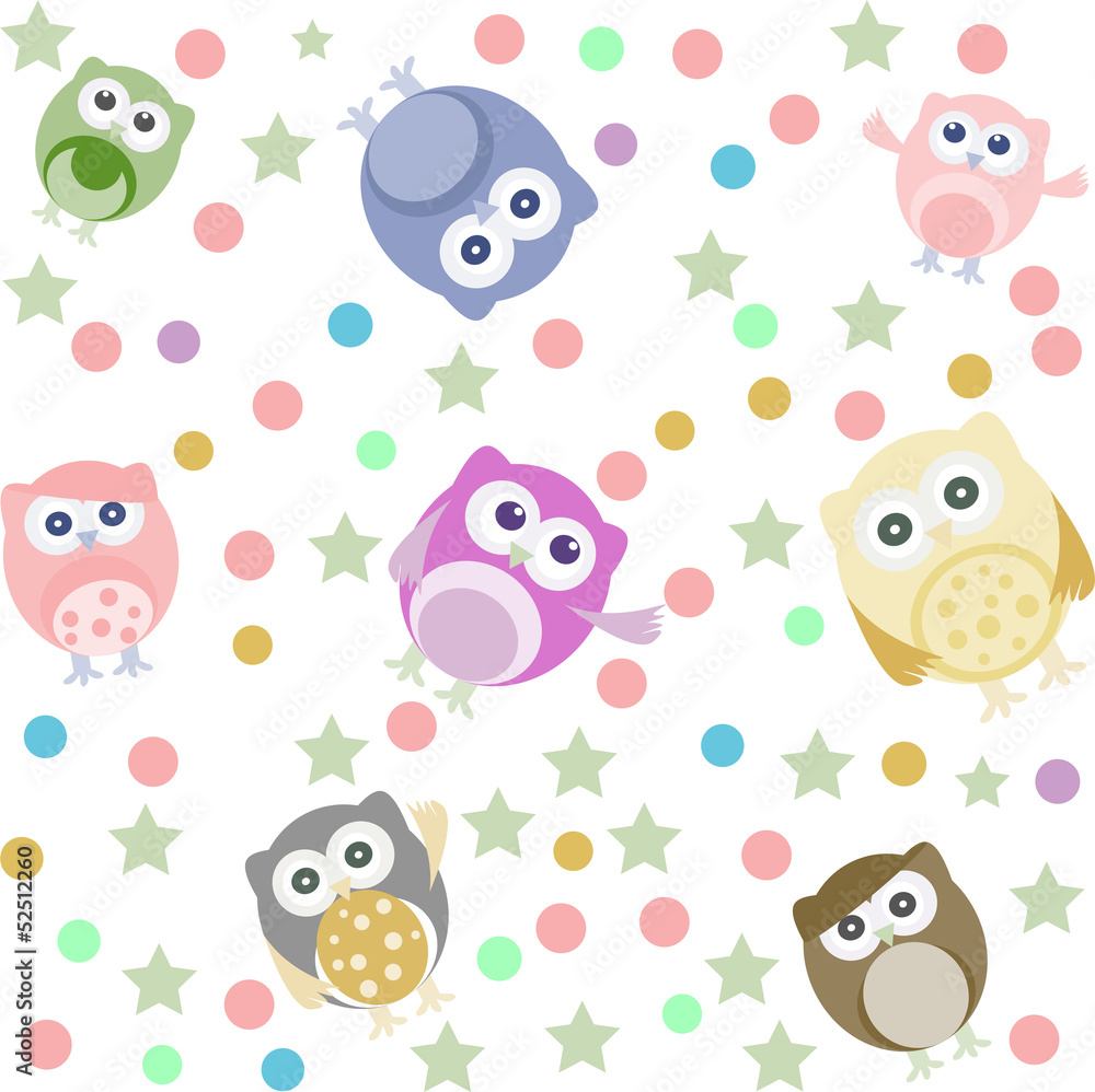 Obraz Tryptyk Background with many cute owl
