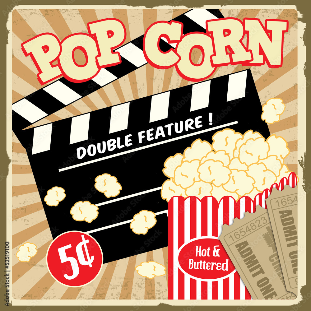Obraz Dyptyk Popcorn with clapper board and