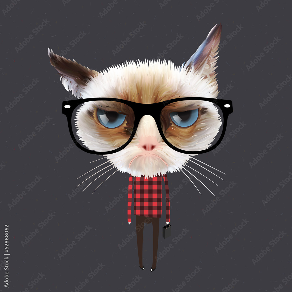 Obraz Tryptyk Funny cartoon cat, vector