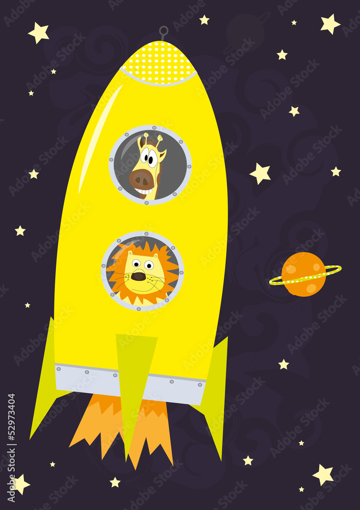 Obraz Dyptyk Rocket with animals in Space