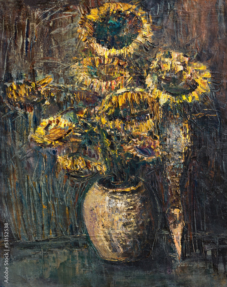 Obraz Tryptyk Withered Sunflowers Bouquet on