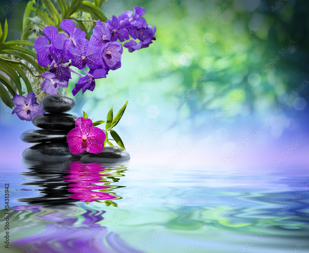 Obraz Kwadryptyk violet orchids, black stones