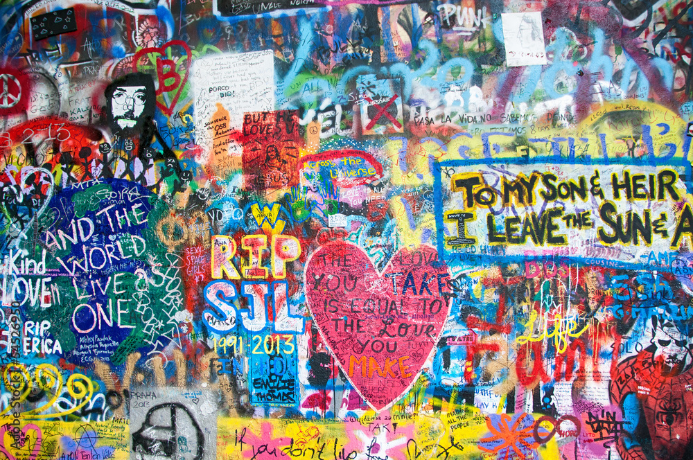 Obraz Tryptyk Colorful John Lennon wall in