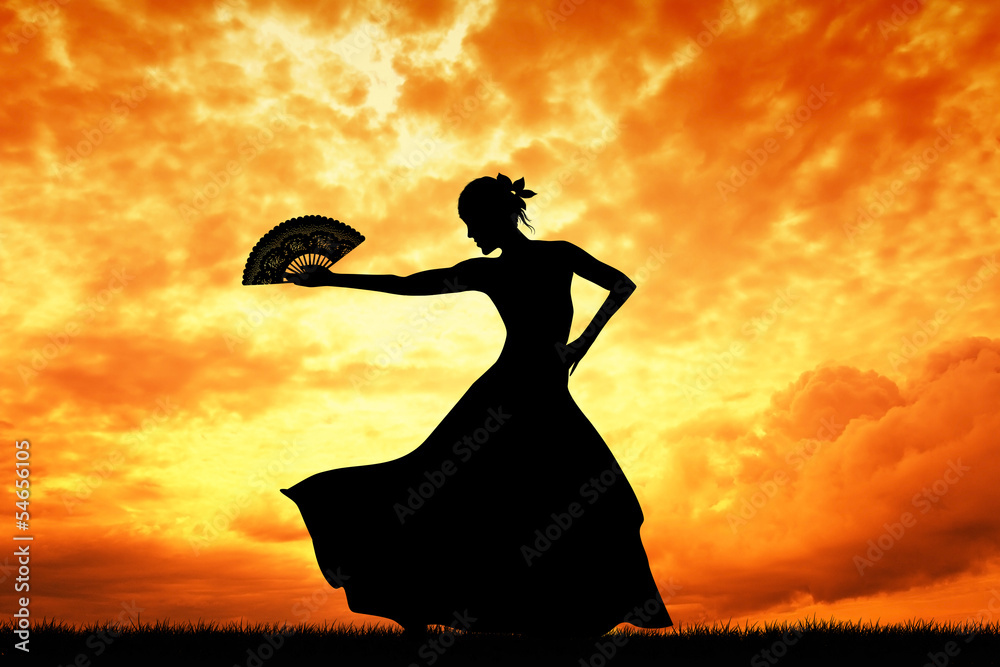 Obraz Tryptyk Woman dancing flamenco