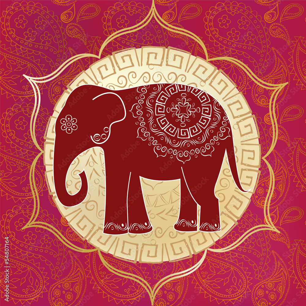 Obraz Tryptyk Indian elephant with mandalas