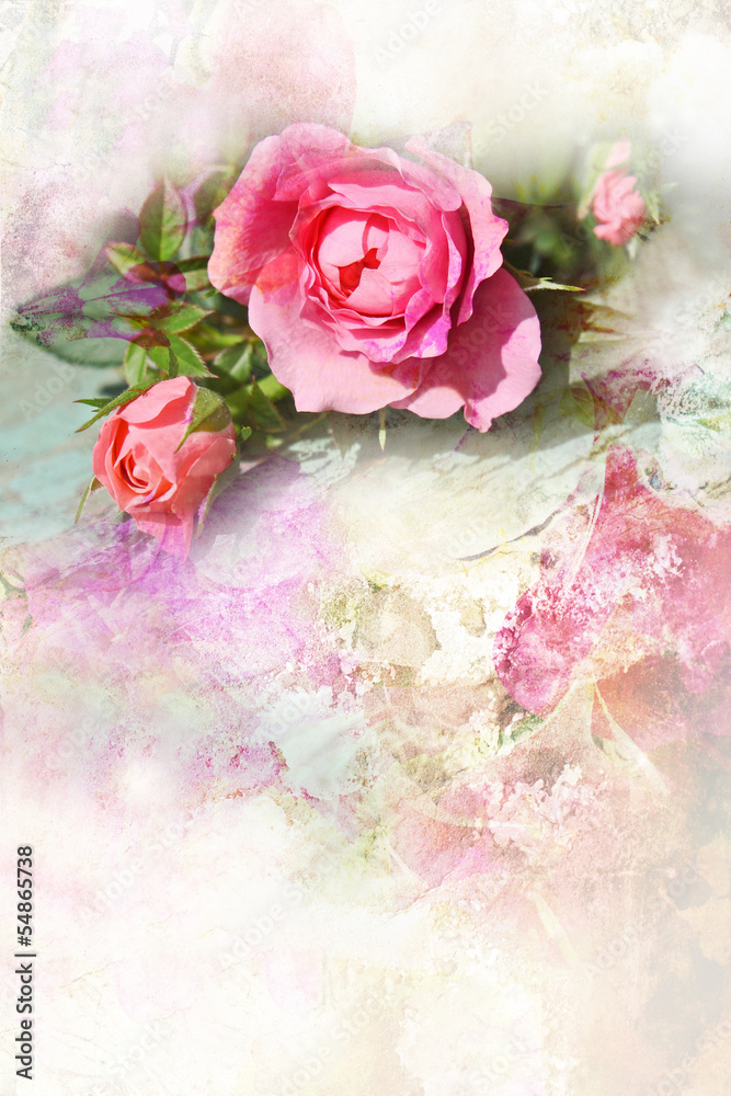Obraz Tryptyk Romantic pink roses background