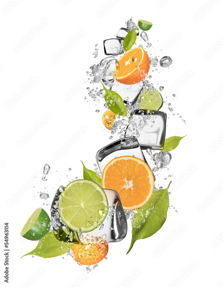 Fototapeta Ice oranges and limes on white