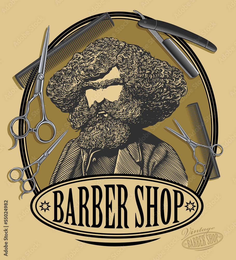 Obraz Pentaptyk Vintage barber shop sign board