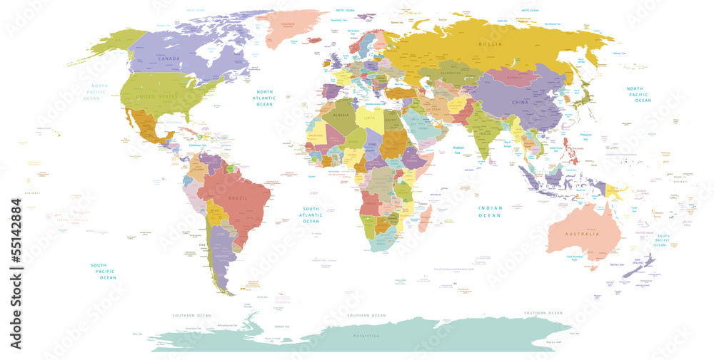 Obraz Pentaptyk High Detail World map.Layers
